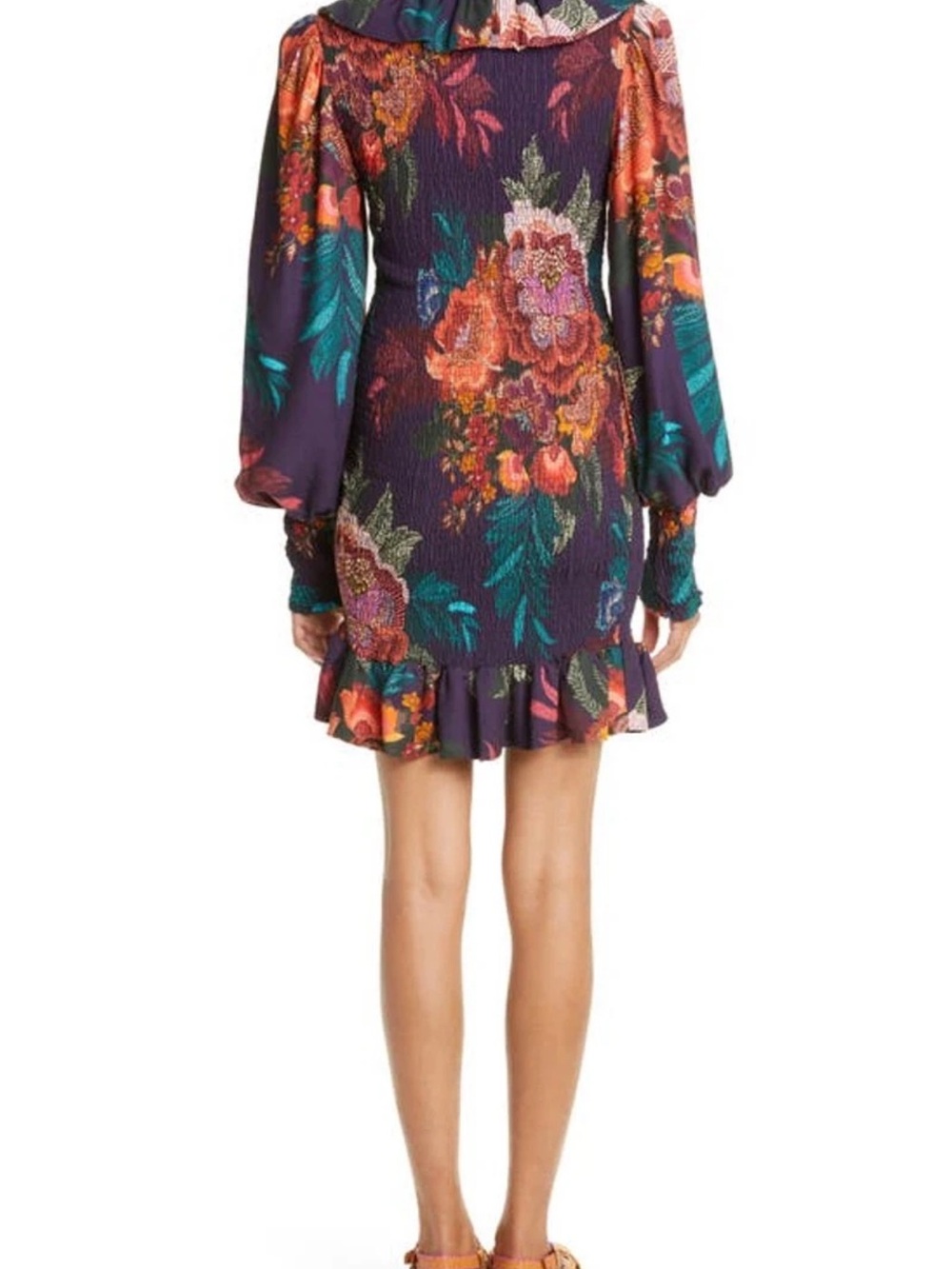 FARM Rio ruched flower scarves burgundy mini dress size large - Picture 2 of 11